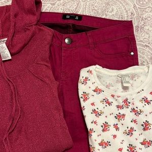 Forever 21 size 26 fuchsia skinny stretch jeans with bonus   Tops